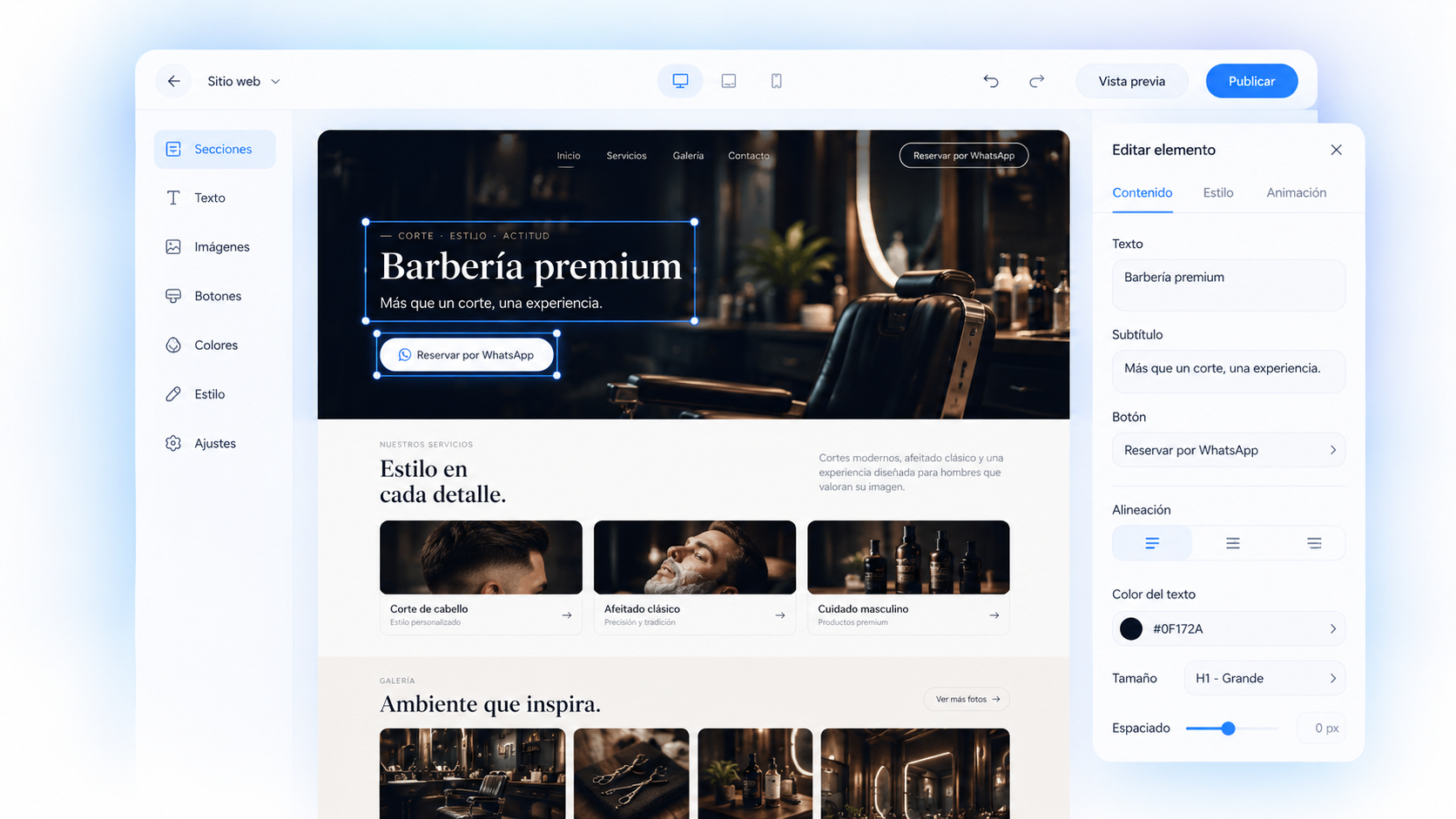 Editor visual para personalizar una página web